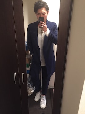 「フェザー」｜「アイテム（チェスターコート）」を使った、RYOさん（メンズ・175cm）の春コーディネート