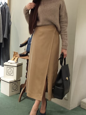 「Rouge vif（ルージュヴィフ）のアイテム（スカート、ブラウン系）」を使った、WADAさん（レディース・153cm）の秋コーディネート
