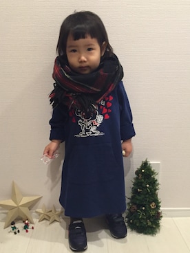 「アイテム（マフラー、ブラック系）」を使った、naaanさん（キッズ・80cm）の冬コーディネート