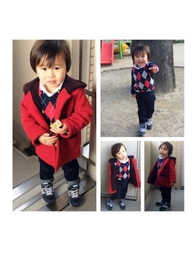 「TOMMY HILFIGER」｜「アイテム（ダッフルコート）」を使った、REN◡̈✦さん（キッズ・90cm）の冬コーディネート