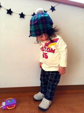 「lemoir（レモール）のアイテム」を使った、HALU ⑰⑨SENAさん（キッズ・80cm）の秋コーディネート