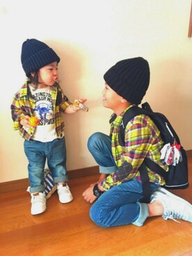 「きょうだい」｜「アイテム（その他）」を使った、HALU ⑰⑨SENAさん（キッズ・80cm）の秋コーディネート