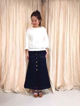 「mystic（ミスティック）の【mystic】プリーツテープ使いプルオーバー（Tシャツ/カットソー、ホワイト系）」を使った、irizukiさん（レディース・157cm）の春コーディネート