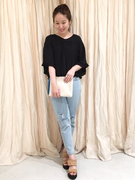 「mystic（ミスティック）のアイテム（シャツ/ブラウス、ブラック系）」を使った、irizukiさん（レディース・157cm）の春コーディネート