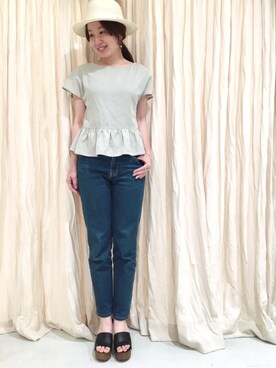 「mystic（ミスティック）の【mystic】リヨセルフリルプルオーバー（シャツ/ブラウス、グリーン系）」を使った、irizukiさん（レディース・157cm）の春コーディネート