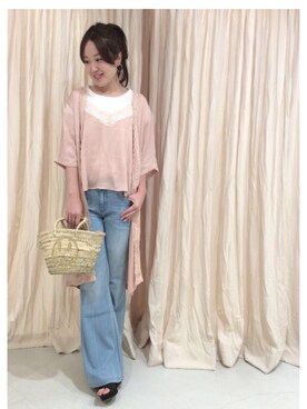 「mystic（ミスティック）の【mystic】ハイウエストデニムパンツ（デニムパンツ、ブルー系）」を使った、irizukiさん（レディース・157cm）の春コーディネート