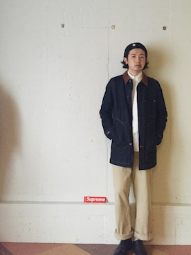「JUNYA WATANABE MAN（ジュンヤワタナベマン）のアイテム（ステンカラーコート）」を使った、いささん（メンズ・175cm）の春コーディネート