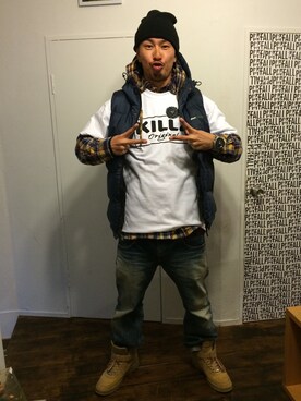 「Back Channel（バックチャンネル）のアイテム（ダウンジャケット/コート）」を使った、RYUJINさん（メンズ・172cm）の秋コーディネート
