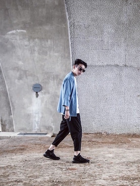 「GLASENSE（グラセンス）のアイテム」を使った、阿梁さん（メンズ・177cm）の夏コーディネート