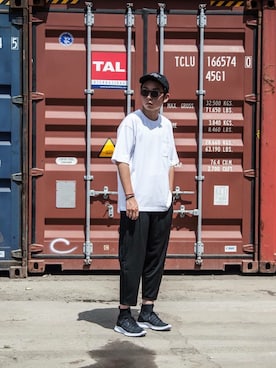 「GLASENSE（グラセンス）のアイテム」を使った、阿梁さん（メンズ・177cm）の夏コーディネート