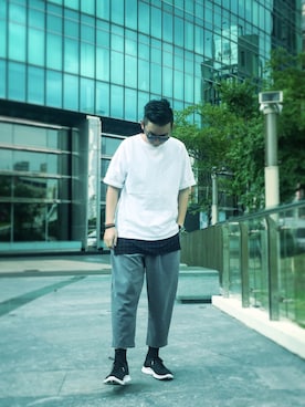 「GLASENSE（グラセンス）のアイテム」を使った、阿梁さん（メンズ・177cm）の夏コーディネート