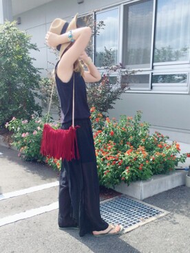 「H&M（エイチ・アンド・エム）のアイテム（バッグ、レッド系）」を使った、ANさん（レディース）の夏コーディネート