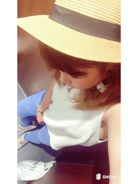 「CECIL McBEE（セシルマクビー）のアイテム（帽子、ベージュ系）」を使った、ANさん（レディース）の夏コーディネート