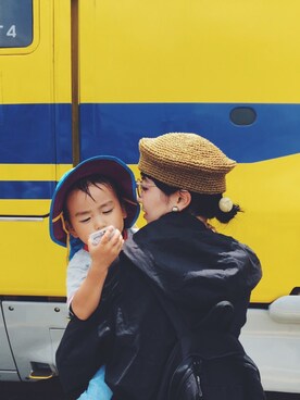 「息子」｜「アイテム（ハンチング/ベレー帽）」を使った、SOMEさん（レディース・158cm）の夏コーディネート