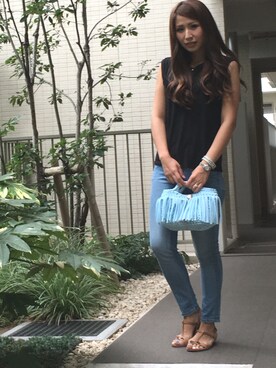 「Luz Llena（ラズレナ）のアイテム（トップス、ブラック系）」を使った、kayoharuisaさん（レディース・163cm）の夏コーディネート