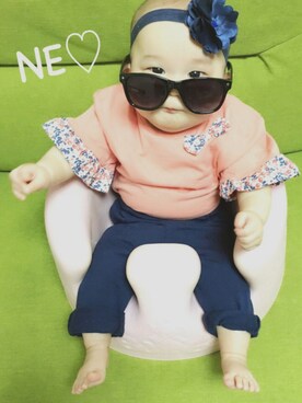 「アイテム（サングラス、ブラック系）」を使った、☺︎NENENE☺︎さん（キッズ・60cm）の夏コーディネート