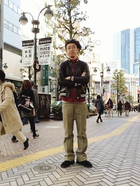 「アイテム（スタジャン）」を使った、Ken Matsudaさん（メンズ・174cm）の秋コーディネート
