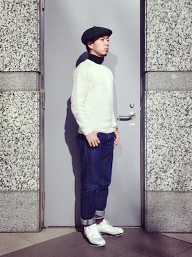 「AIR MAX」｜「アイテム（ハンチング/ベレー帽）」を使った、Ken Matsudaさん（メンズ・174cm）の冬コーディネート