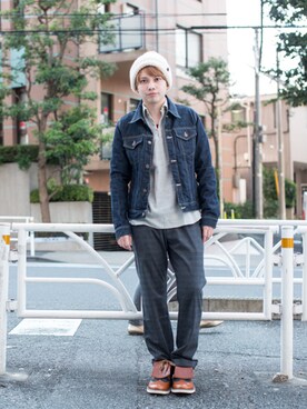 「glamb（グラム）のアイテム（デニムジャケット）」を使った、andyさん（メンズ・170cm）の秋コーディネート