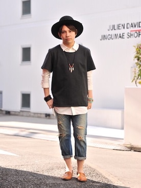「glamb（グラム）のアイテム（その他）」を使った、andyさん（メンズ・170cm）の冬コーディネート