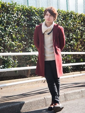 「glamb（グラム）のアイテム（チェスターコート）」を使った、andyさん（メンズ・170cm）の冬コーディネート
