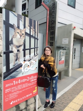 「ネコ」｜「アイテム（ミリタリージャケット）」を使った、AKAさん（レディース・159cm）の冬コーディネート