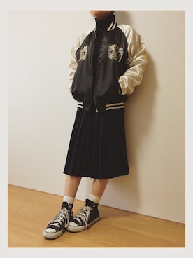 「レトロ」｜「アイテム（スタジャン）」を使った、takemaさん（レディース・154cm）の秋コーディネート