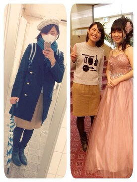 「クルーネックニット」｜「アイテム（ピーコート）」を使った、あやこさん（レディース・163cm）の冬コーディネート