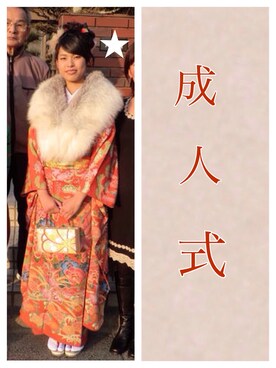 「アイテム（水着/着物・浴衣、レッド系）」を使った、あやこさん（レディース・163cm）の冬コーディネート