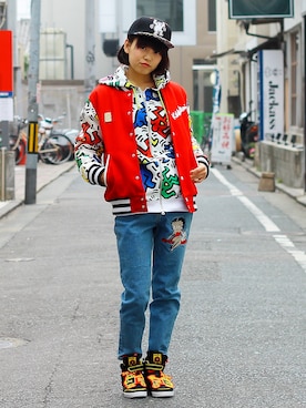 「JOYRICH」｜「アイテム（スタジャン）」を使った、wizART(d)さん（レディース・168cm）の冬コーディネート