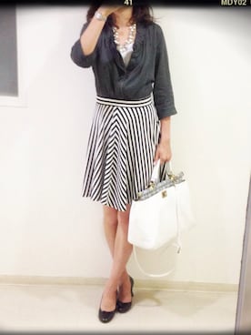 「お仕事スタイル」｜「アイテム（ライダースジャケット）」を使った、NHM さん（レディース・166cm）の秋コーディネート