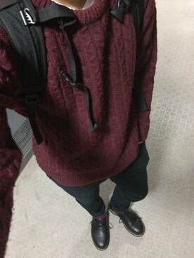 ニット セーターを使った エンジ色 のメンズ人気ファッションコーディネート Wear