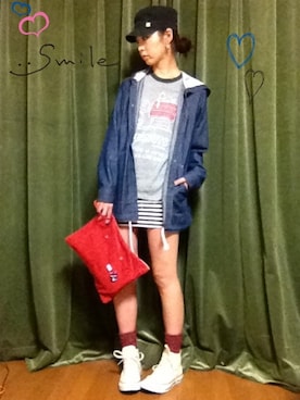 「ラグランTシャツ」｜「アイテム（デニムジャケット）」を使った、Raiさん（レディース・171cm）の秋コーディネート