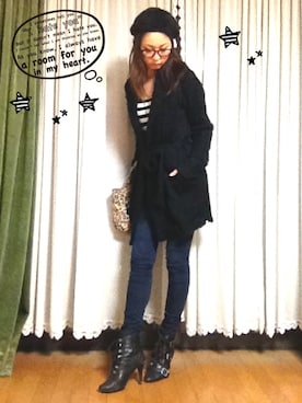 「ブラック×ホワイト」｜「アイテム（ハンチング/ベレー帽）」を使った、Raiさん（レディース・171cm）の秋コーディネート