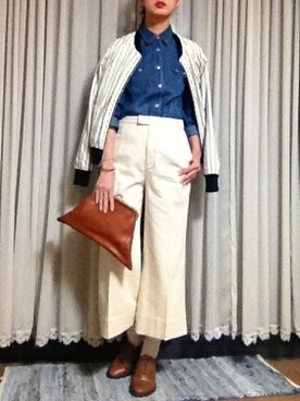 「ダンガリーシャツ」｜「アイテム（その他シューズ）」を使った、Raiさん（レディース・171cm）の春コーディネート