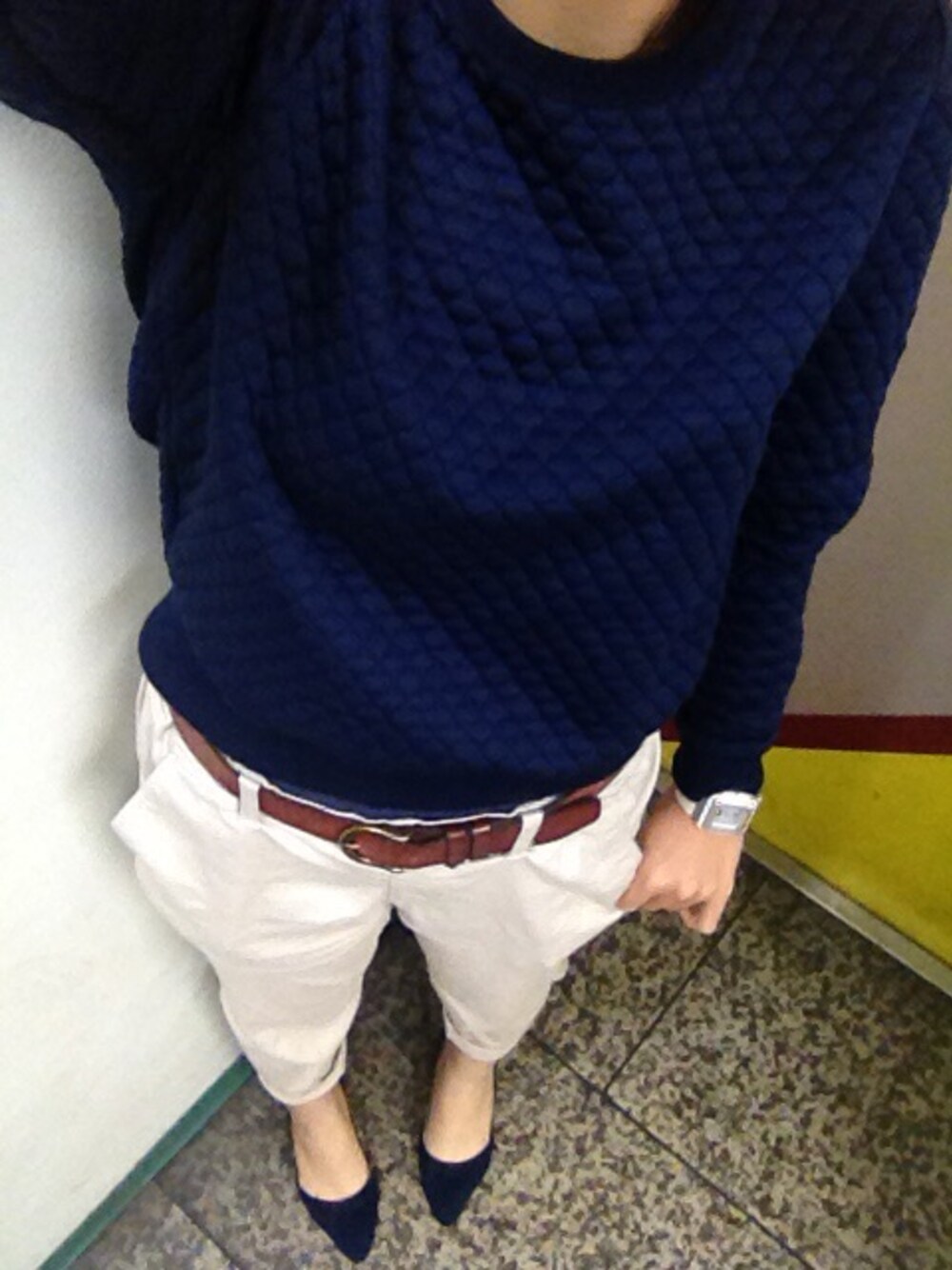 「仕事コーデ、オフィススタイル、UNIQLO」｜「UNIQLOのアイテム（その他トップス、ブルー系）」を使った、みとかさん（レディース・160cm）の秋コーディネートの1枚目の写真
