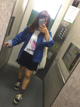 「バンT」｜「アイテム（デニムジャケット）」を使った、Ｎａｏさん（レディース・152cm）の秋コーディネート