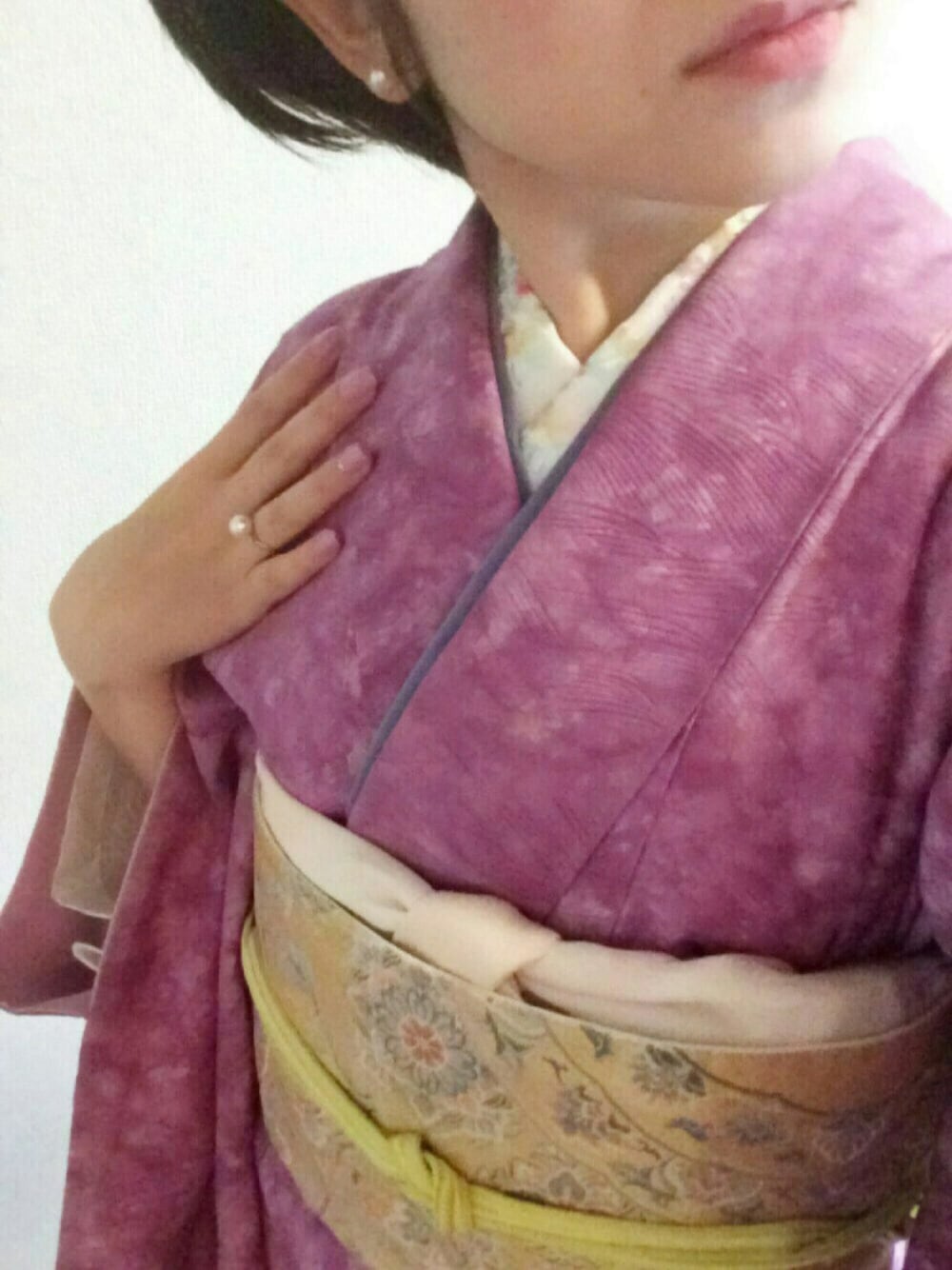 「付下げ、結婚式、刺繍半襟、パールリング、パールピアス、伊達衿、4月、着物、和装、kimono」｜「MITSUKOSHIのアイテム（着物、ピンク系）」を使った、Y.O.さん（レディース・154cm）の春コーディネートの1枚目の写真