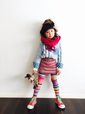 「One deux boo（ワンドゥーブー）のアイテム（スカート）」を使った、アツナナさん（キッズ・120cm）の秋コーディネート