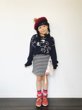 「スヌまみれ」｜アツナナさん（キッズ・121cm）の秋コーディネート