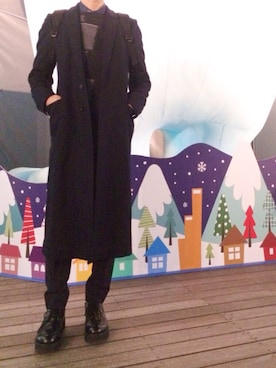 「DRIES VAN NOTEN（ドリスヴァンノッテン）のアイテム（チェスターコート）」を使った、はりふゆさん（メンズ・175cm）の冬コーディネート