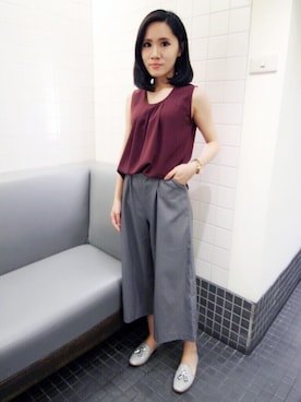 「アイテム（キャミソール、レッド系）」を使った、Aimeeさん（レディース・155cm）の春コーディネート