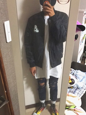 「FTC（エフティーシー）のアイテム（ブルゾン）」を使った、bapeさん（メンズ・169cm）の秋コーディネート
