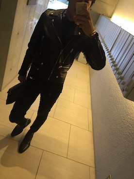 「LOVE」｜「アイテム（ライダースジャケット）」を使った、skさん（メンズ・171cm）の冬コーディネート