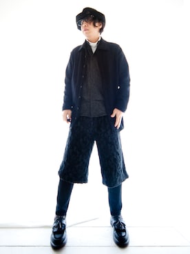 「Yohji Yamamoto（ヨウジヤマモト）のアイテム（カーディガン/ボレロ）」を使った、えてるさん（メンズ・159cm）の冬コーディネート