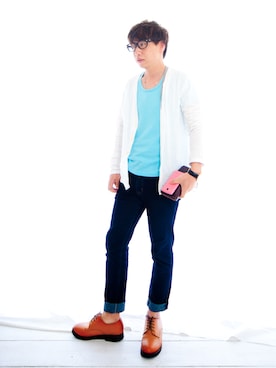 カーディガン ボレロを使った ブルー ホワイト のメンズ人気ファッションコーディネート Wear