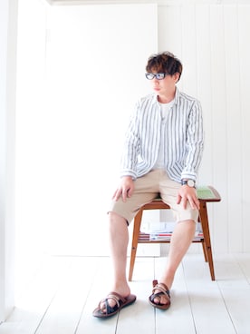 「BOYCOTT（ボイコット）のアイテム（シューズ）」を使った、えてるさん（メンズ・159cm）の夏コーディネート