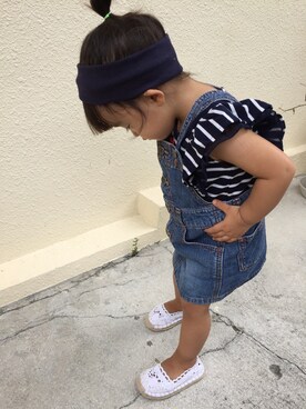 「OLD NAVY（オールドネイビー）のアイテム（シューズ、ホワイト系）」を使った、Lily♡さん（キッズ・90cm）の春コーディネート