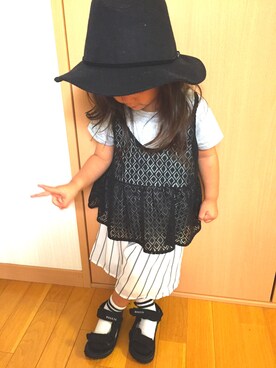 「GLOBAL WORK（グローバルワーク）のアイテム（キャミソール、ブラック系）」を使った、Lily♡さん（キッズ・90cm）の春コーディネート
