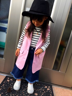 「BRANSHES（ブランシェス）のアイテム（デニムパンツ、ブルー系）」を使った、Lily♡さん（キッズ・90cm）の秋コーディネート